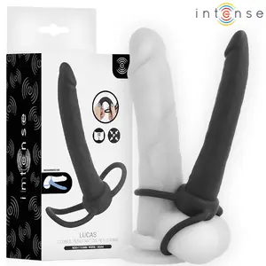 INTENSE LUCAS Anal Dildo with Cock and Testicle Ring Made of Super Soft Silicone in Black