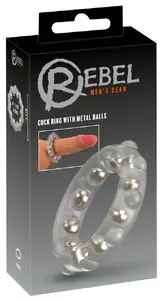 Rebel Cock Ring With Metal Bal Silicone Flexible With Metal Massage Beads And Studded Design