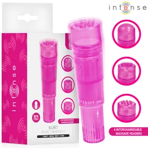 INTENSE Kurt Rozā mini masieris ar 4 maināmām galviņām, ūdensizturīgs, ABS materiāls, garums 10.7 cm