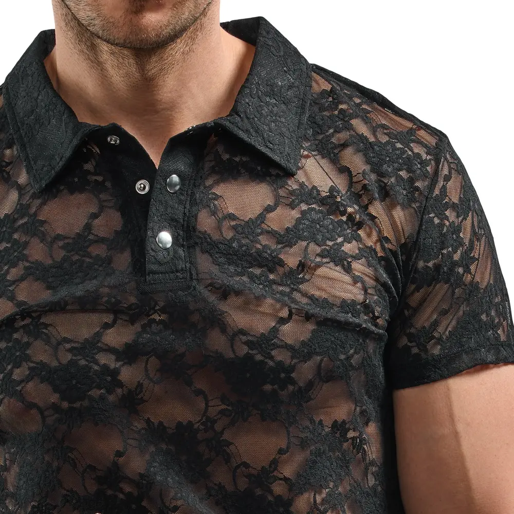Svenjoyment Vīriešu Krekliņš S Melna Mežģīne Polo Photo 5