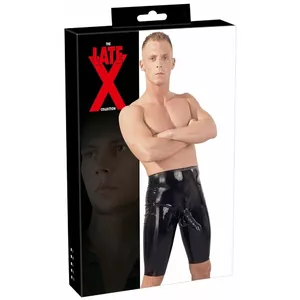 Men's Latex Cycling Shorts by late x — 100% Latex, Size S, Black, penis/testicle sleeve 16 cm × Ø 5.5 cm