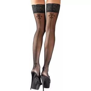 Hold-up stockings with seam — Cottelli Collection — size 4, black, 91% polyamide 9% elastane